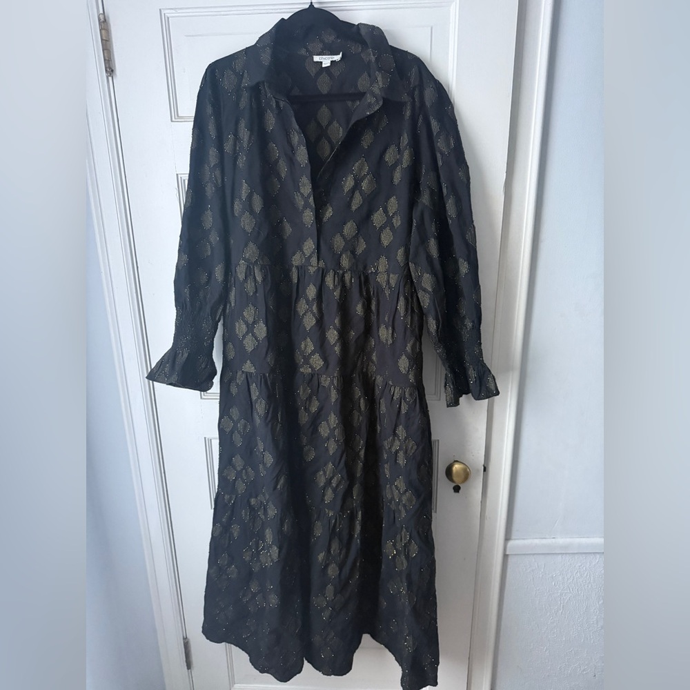 Chicos black maxi dress with gold threading